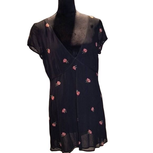 Reformation Dresses & Skirts - Reformation Black Mini Dress with Pink Floral Pattern